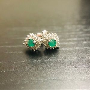 CZ Sterling Silver Emerald  Stud Earrings